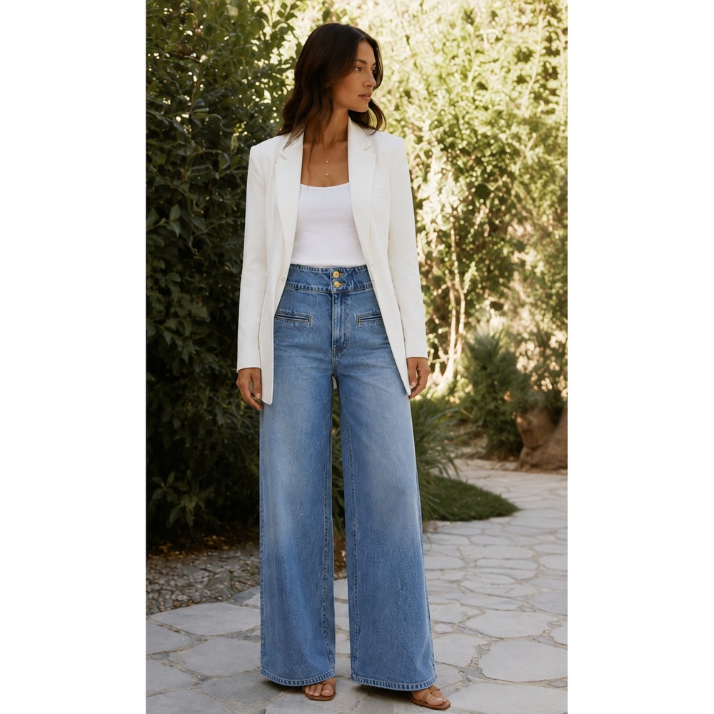 FRAME Le Hardy Wide Leg Jeans Ocean Side Blue Trouser Denim High Rise Womens 26